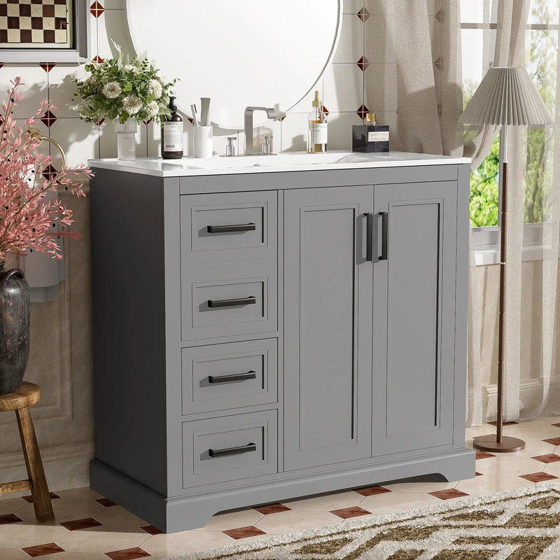 Bathroom Vanity With Sink, Soft Close Doors, Adjustable Shelf & 3 Drawers by HouseOfZazla