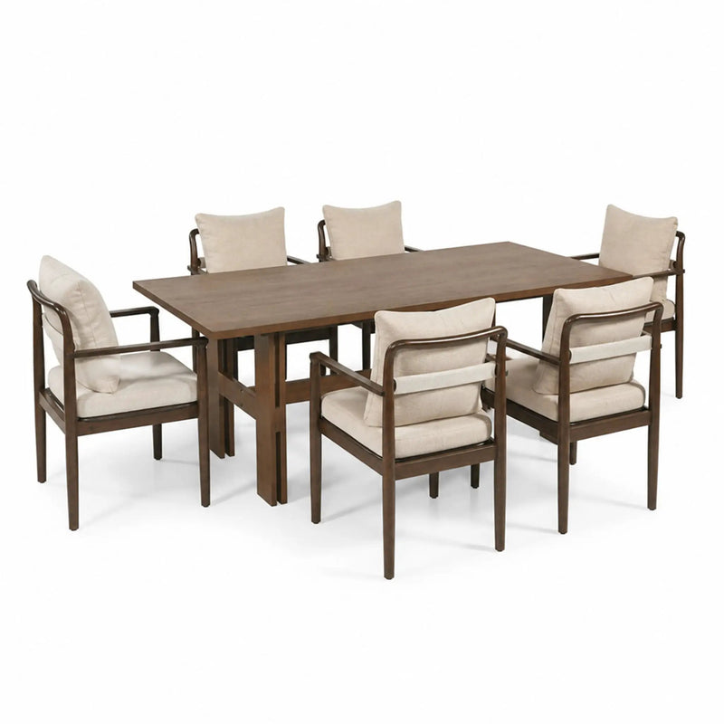 7-Piece Mid-Century Dining Set, 71" Rectangular Rubber Wood Dining Table by HouseOfZazla