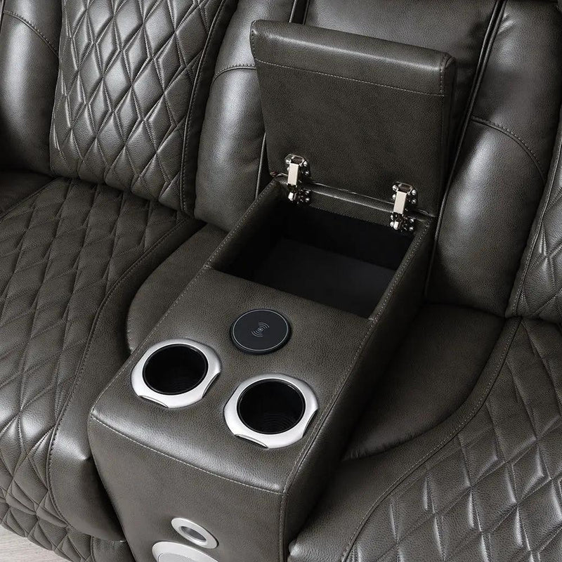 Taddeo - Power Motion Loveseat With Console, Speaker, USB, Wireless Charger & LED - Dark Gray by Unique Piece Furniture
