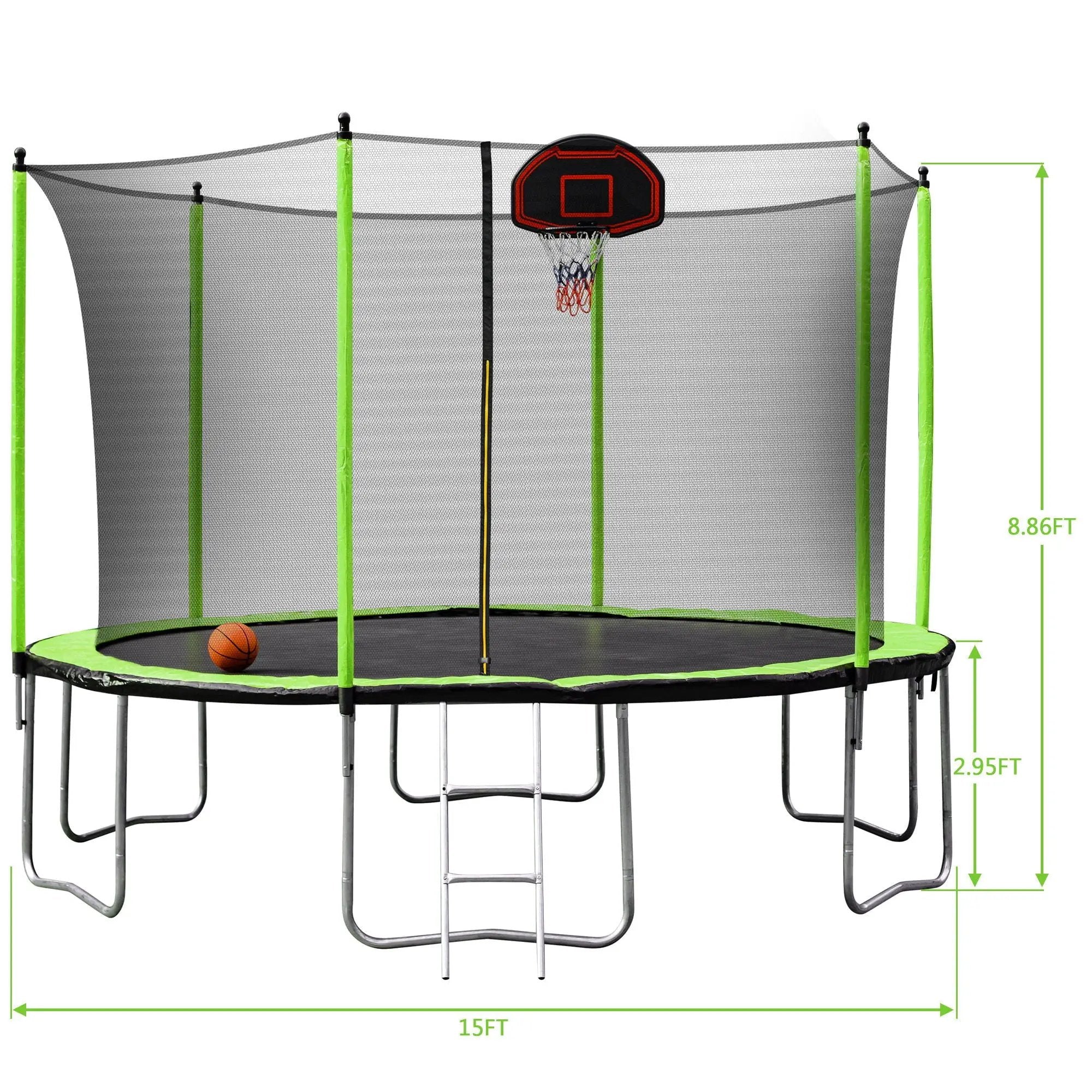 15Ft Trampoline With Basketball Hoop Inflator And Ladder (Inner Safety Enclosure) by HouseOfZazla