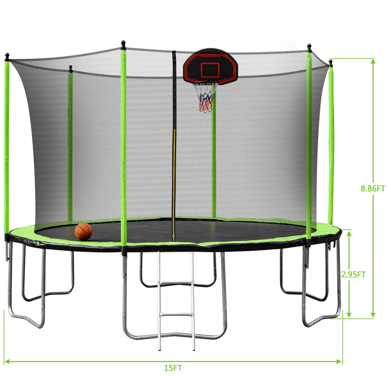 15Ft Trampoline With Basketball Hoop Inflator And Ladder (Inner Safety Enclosure) by HouseOfZazla