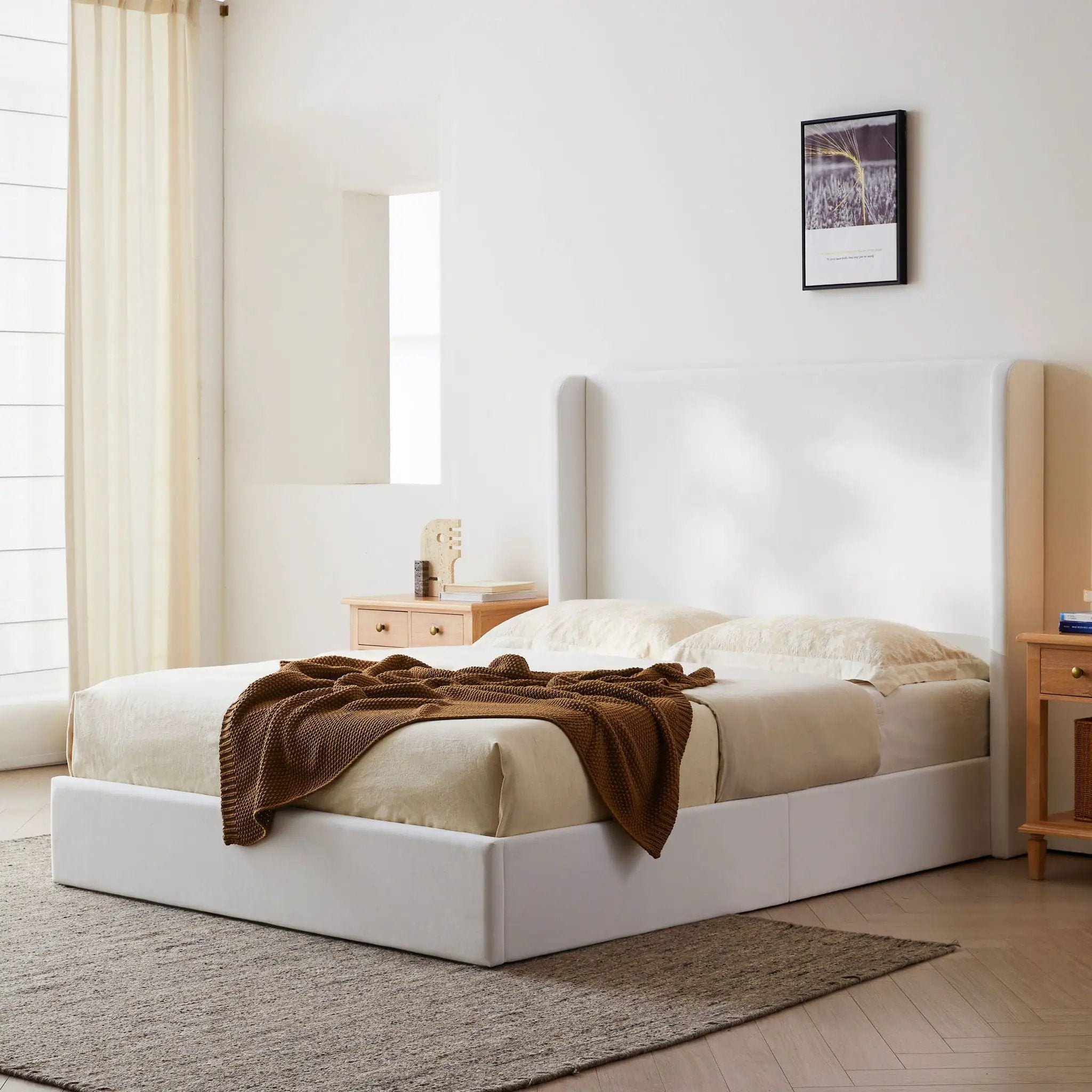 Carmen - King Size Upholstered Wingback Bed - White by HouseOfZazla
