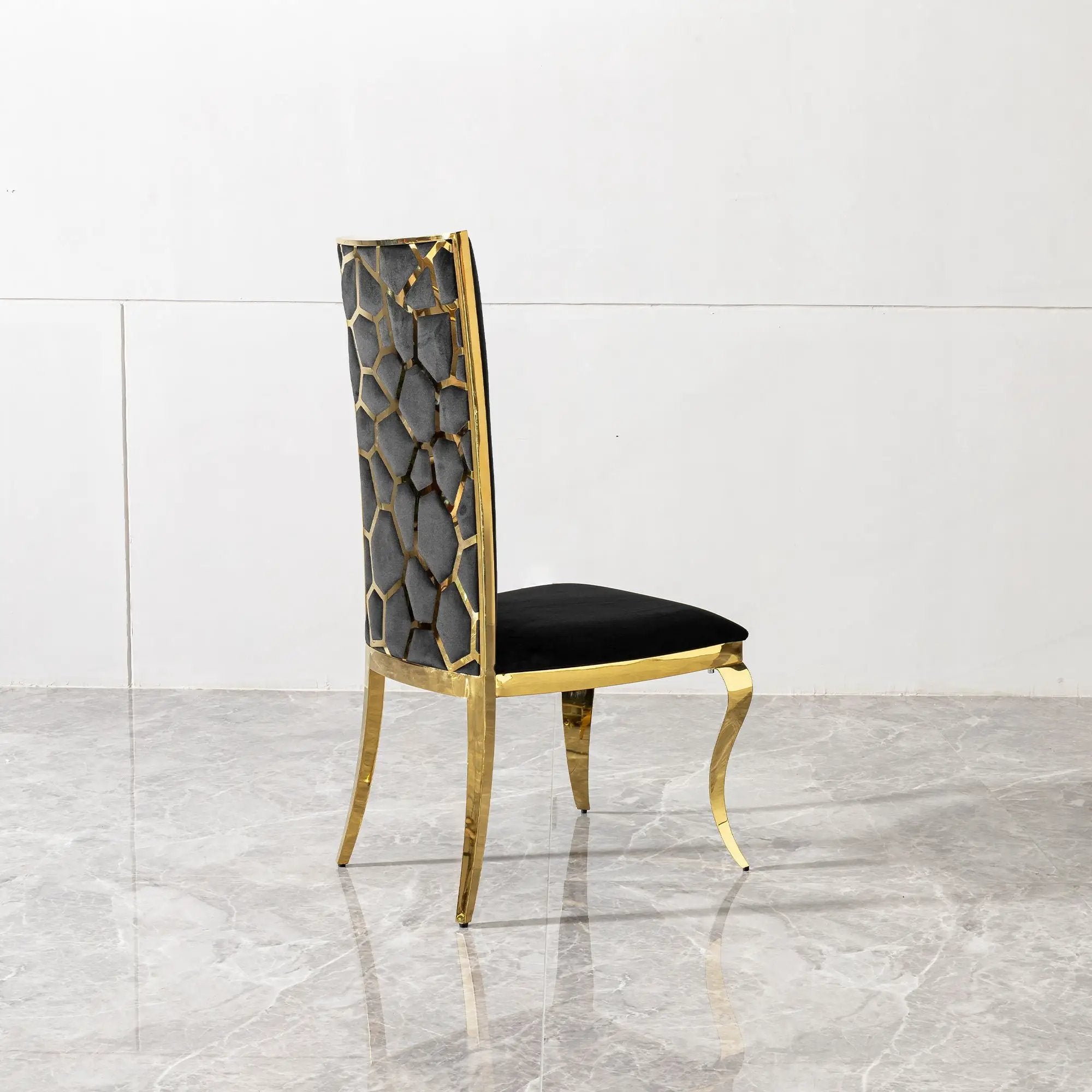 Dining Chair (Set of 2) With Unique Backrest Stainless Steel Legs - Gold by Unique Piece Furniture