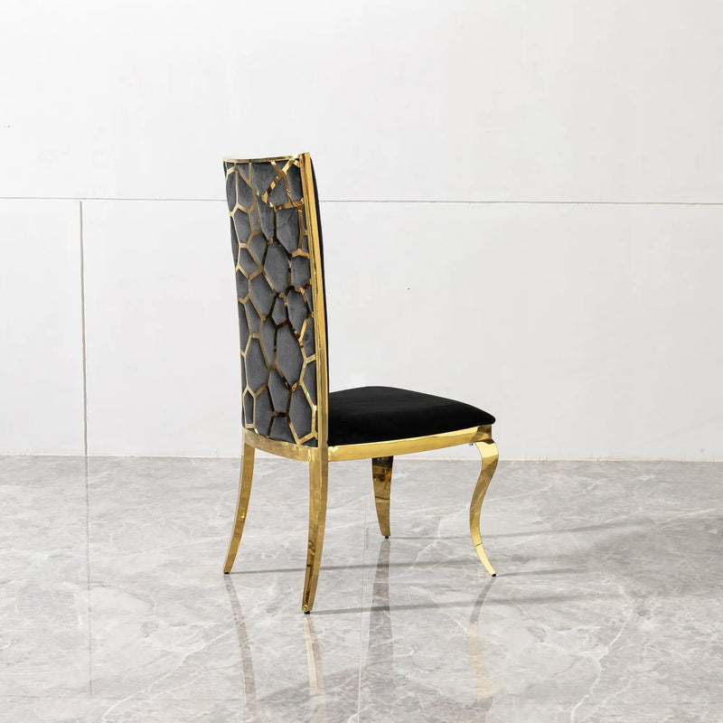 Dining Chair (Set of 2) With Unique Backrest Stainless Steel Legs - Gold by Unique Piece Furniture