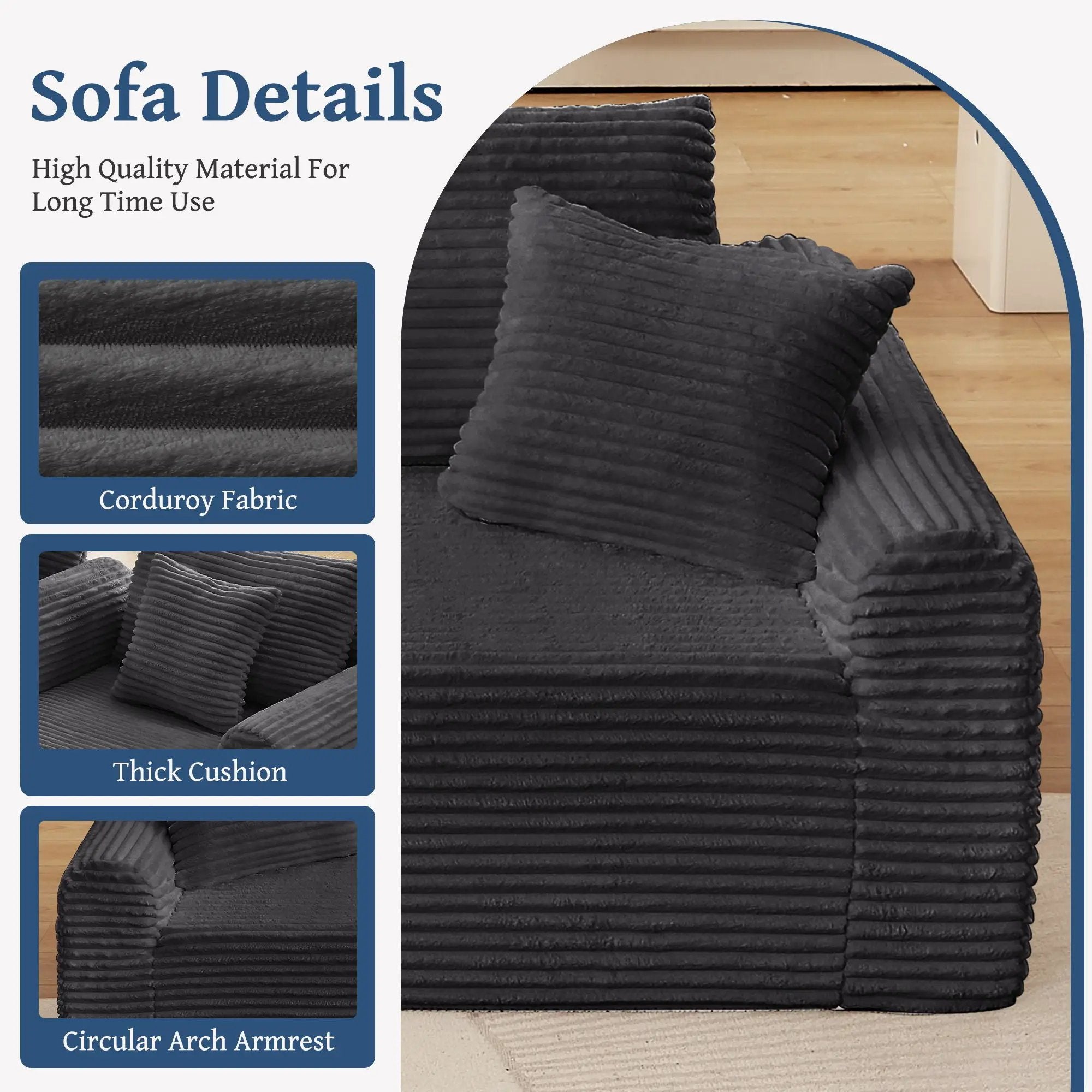 Modular Sectional With Arched Armrests, Includes 3 Back Cushions & 2 Throw Pillows by Unique Piece Furniture