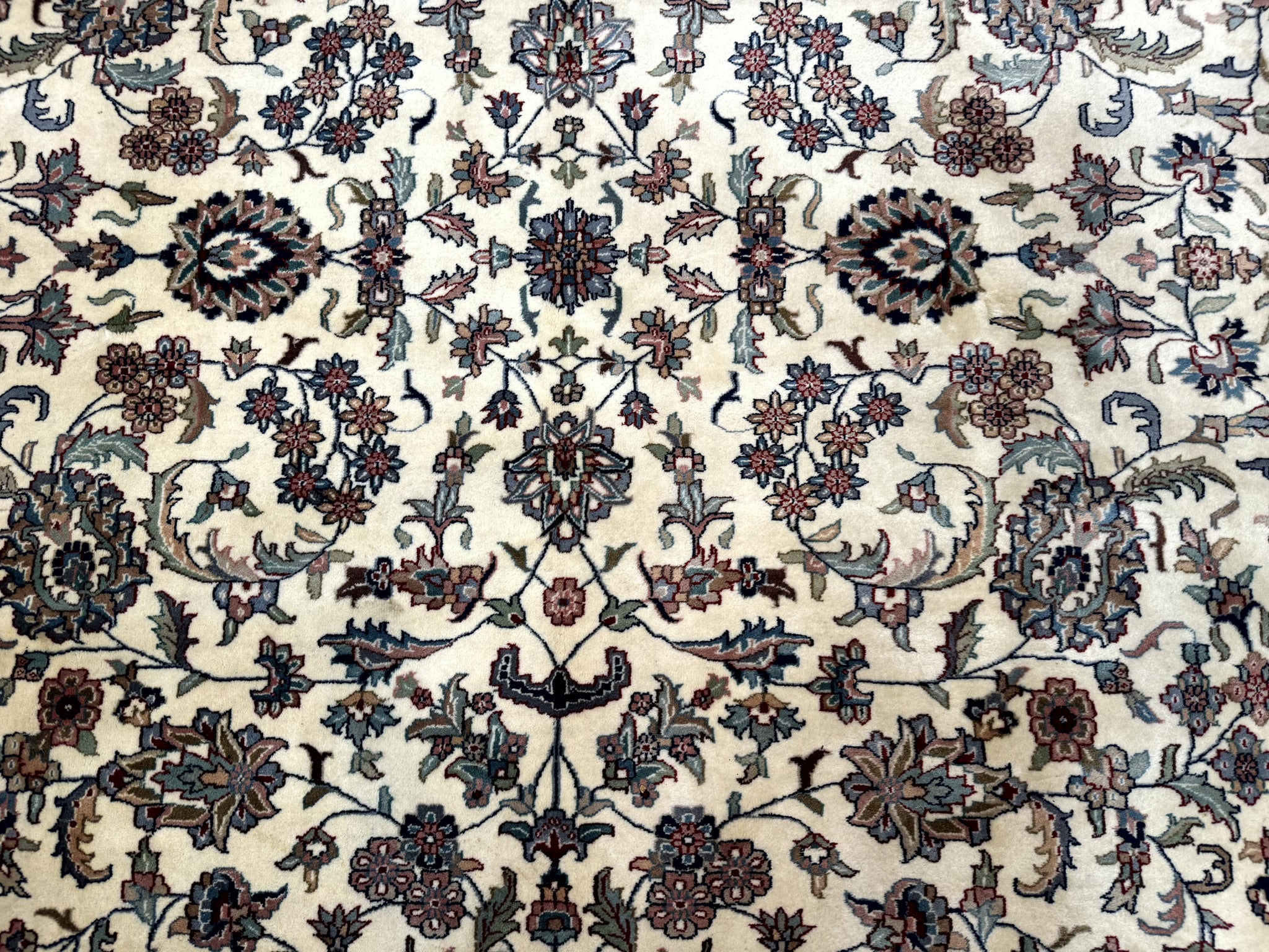 Indo Persian Rug 9x12, Allover Floral Pattern, Ivory & Green, Traditional Oriental Carpet by Jewel Rugs