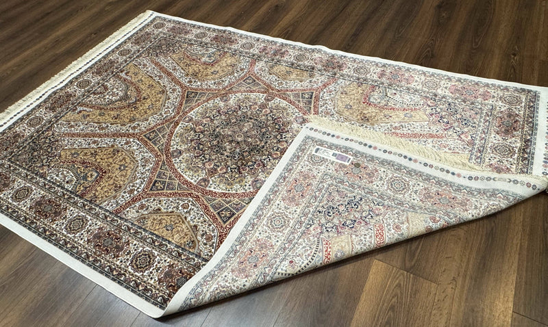 Turkish Silk Rug 5 x 7.6, Dome Design, Bamboo Silk, New by Jewel Rugs