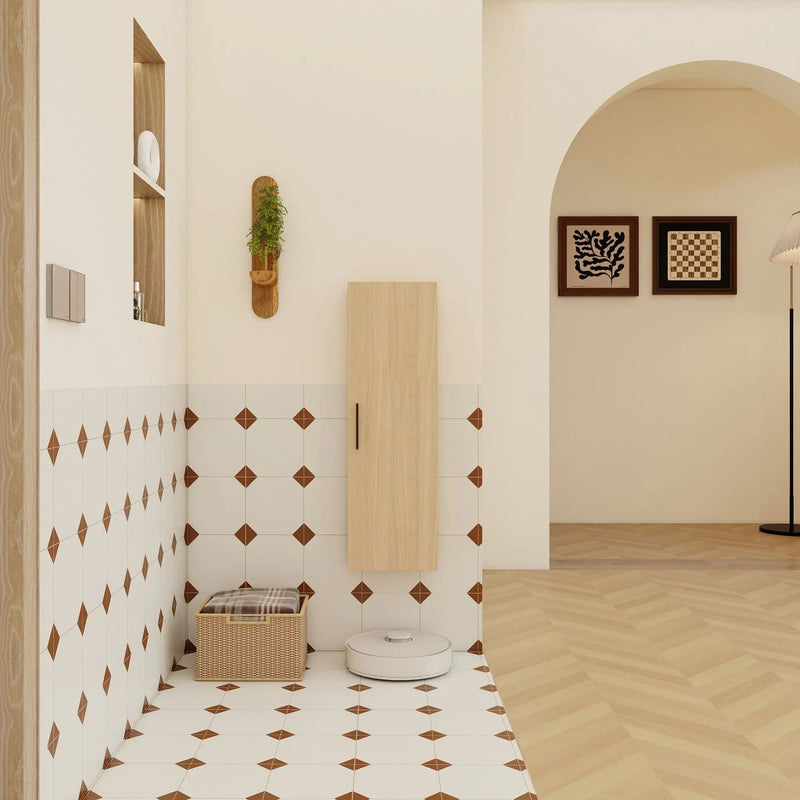 Tall Floating Bathroom Side Cabinet, Wall Mounted Single Door Storage - Light Oak by Unique Piece Furniture