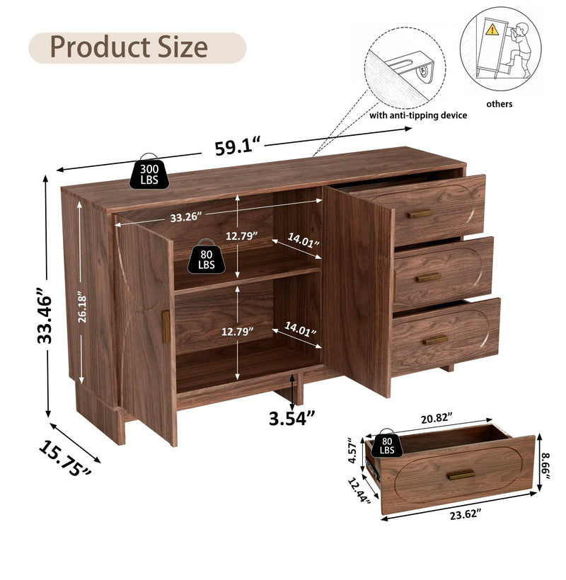 59.1" Buffet Sideboard with 2 Doors and 3 Drawers by HouseOfZazla