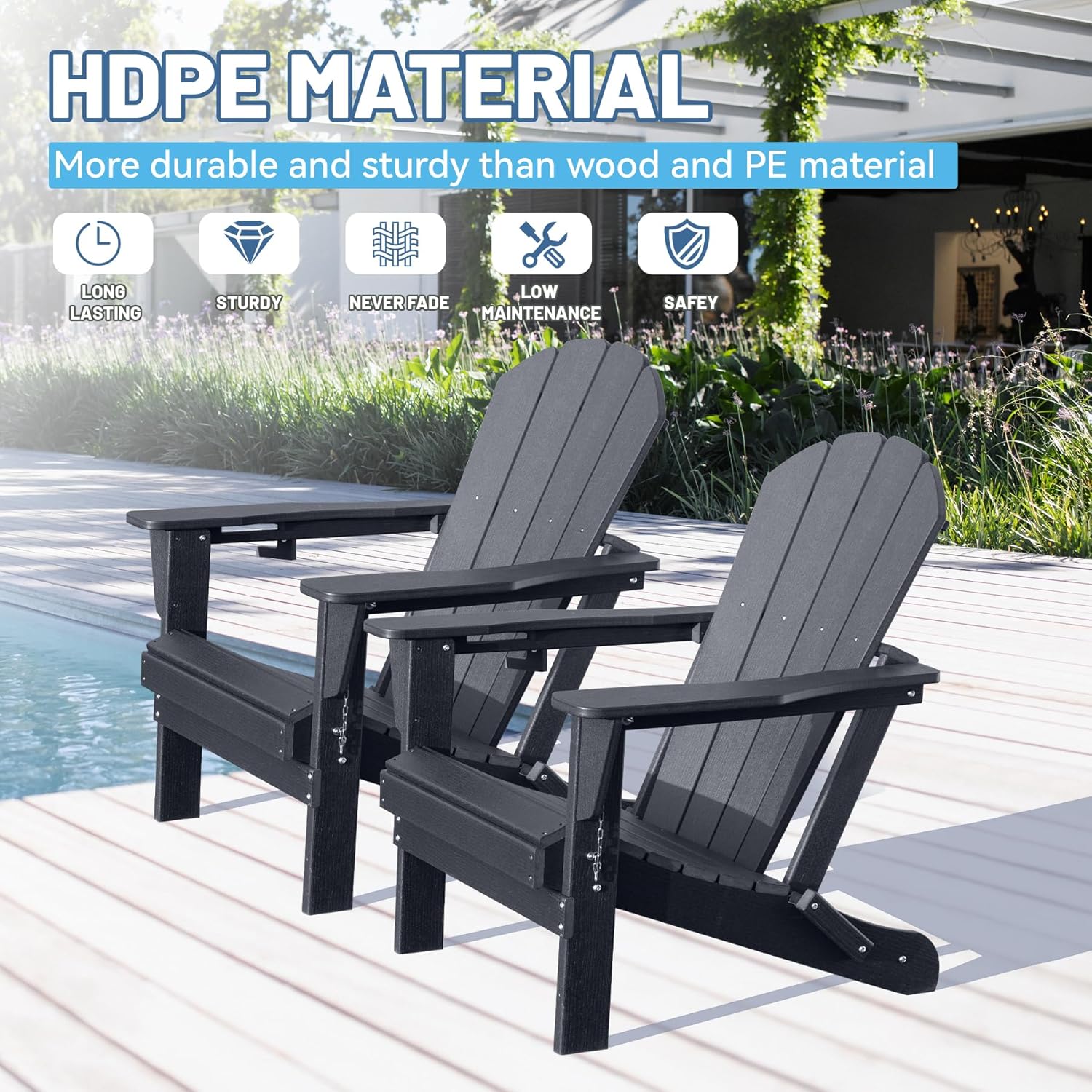 Adirondack Chairs Set of 2, Plastic HDPE Folding Outdoor Chairs with Cup Holder by HouseOfZazla
