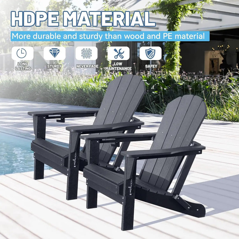 Adirondack Chairs Set of 2, Plastic HDPE Folding Outdoor Chairs with Cup Holder by HouseOfZazla