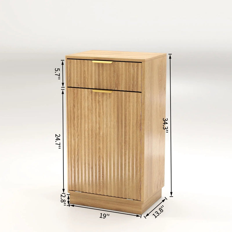 Tilt Out Trash Can Cabinet With Wave Textured Drawer & Pull Out Bin by HouseOfZazla