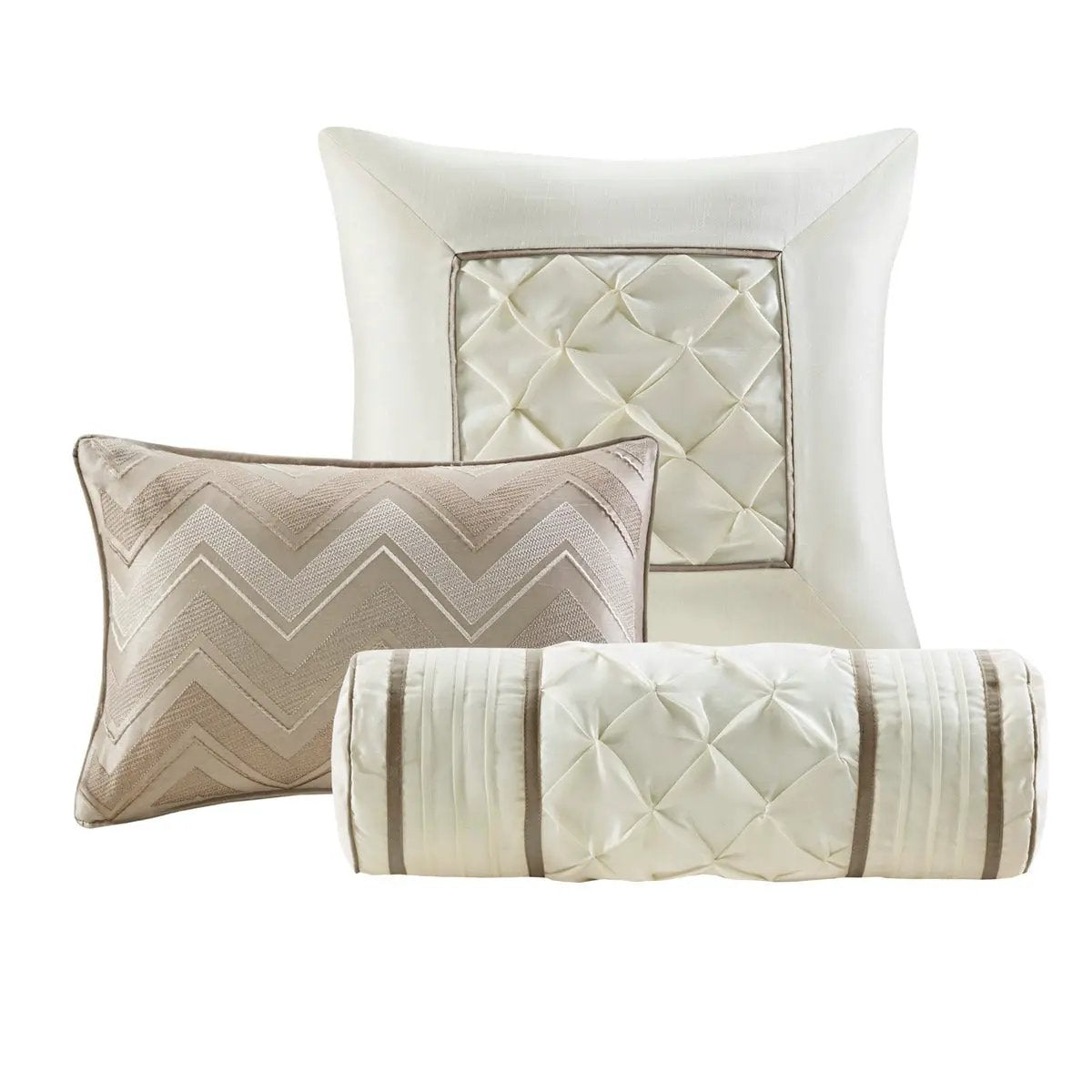 7 Piece Tufted Comforter Set Taupe Queen by HouseOfZazla