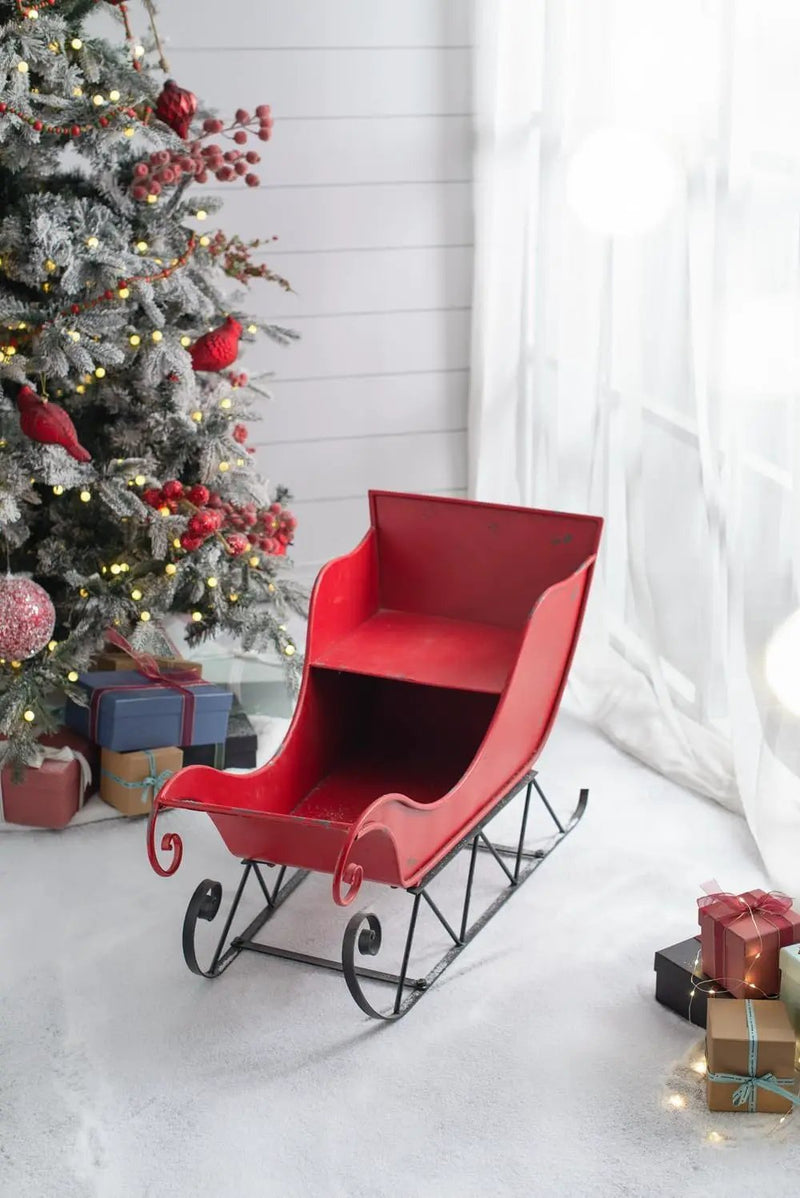 Iron Sleigh Large, Distressed Christmas Santa Sleigh Holiday Decoration by Unique Piece Furniture