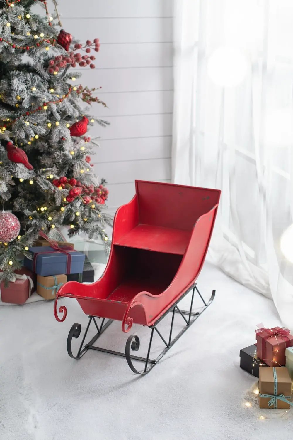 Iron Sleigh Large, Distressed Christmas Santa Sleigh Holiday Decoration by Unique Piece Furniture