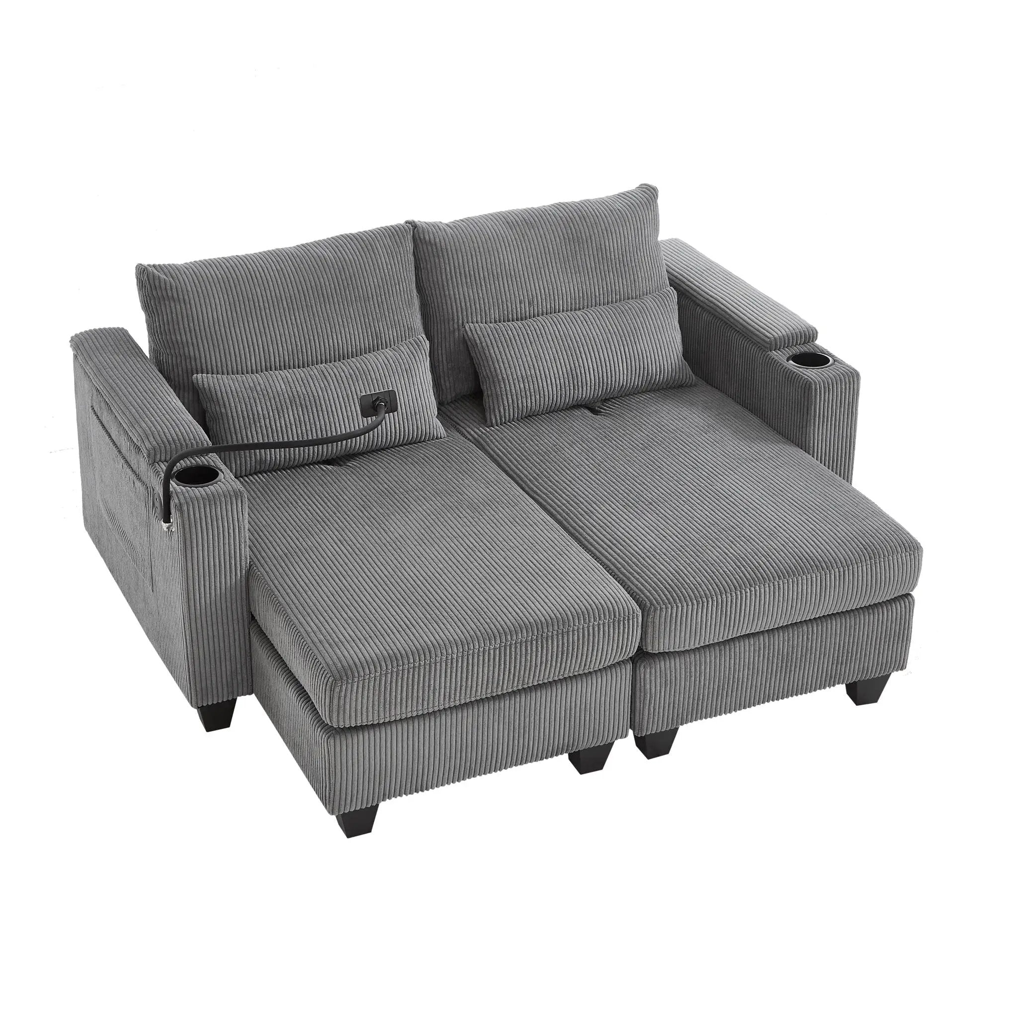Convertible Chaise Lounge Sofa Chair With USB Ports, Cup Holders, Phone Holder And Storage by Unique Piece Furniture