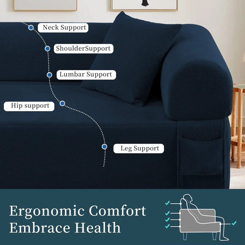 Spring Sofa with High-Quality Fabric, Pillows & Storage in Blue by HouseOfZazla