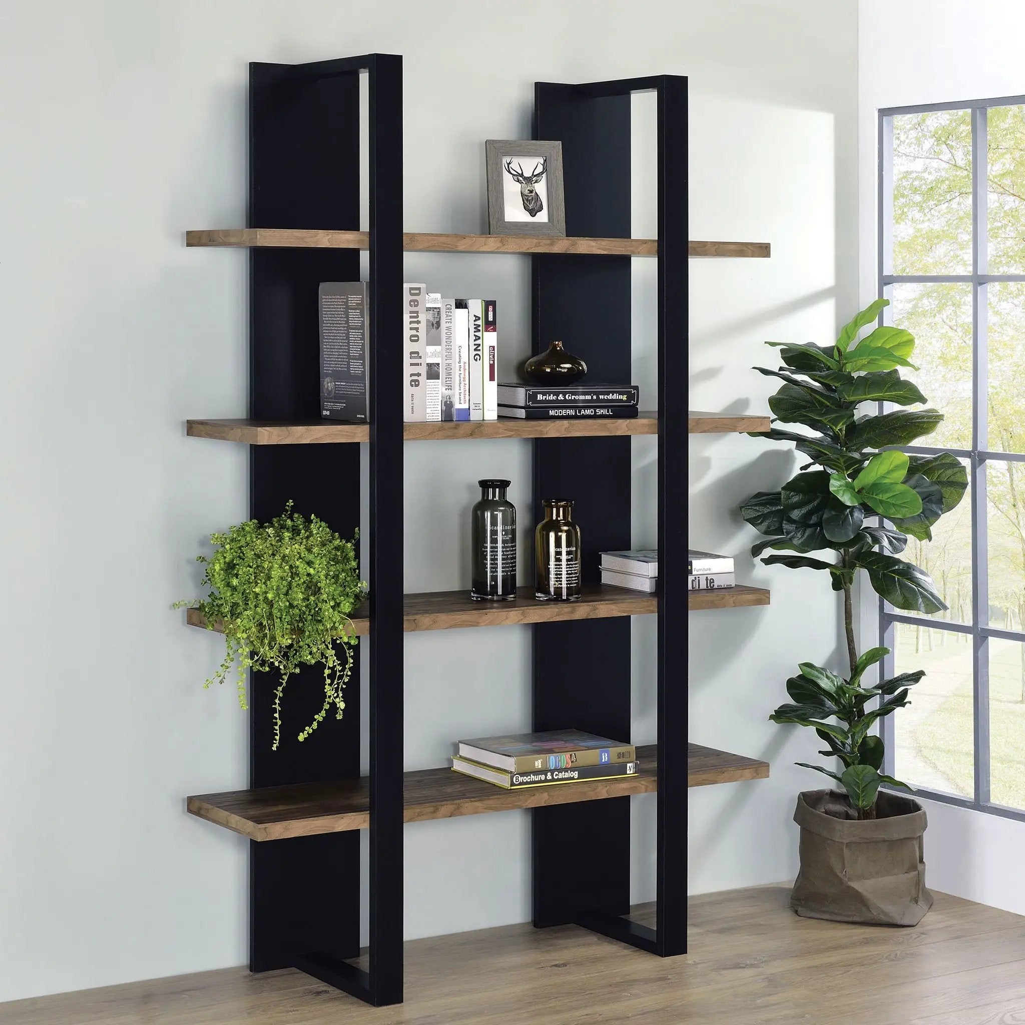 Mystrene - 4 Shelf Bookcase With Open Shelving Design - Black by HouseOfZazla