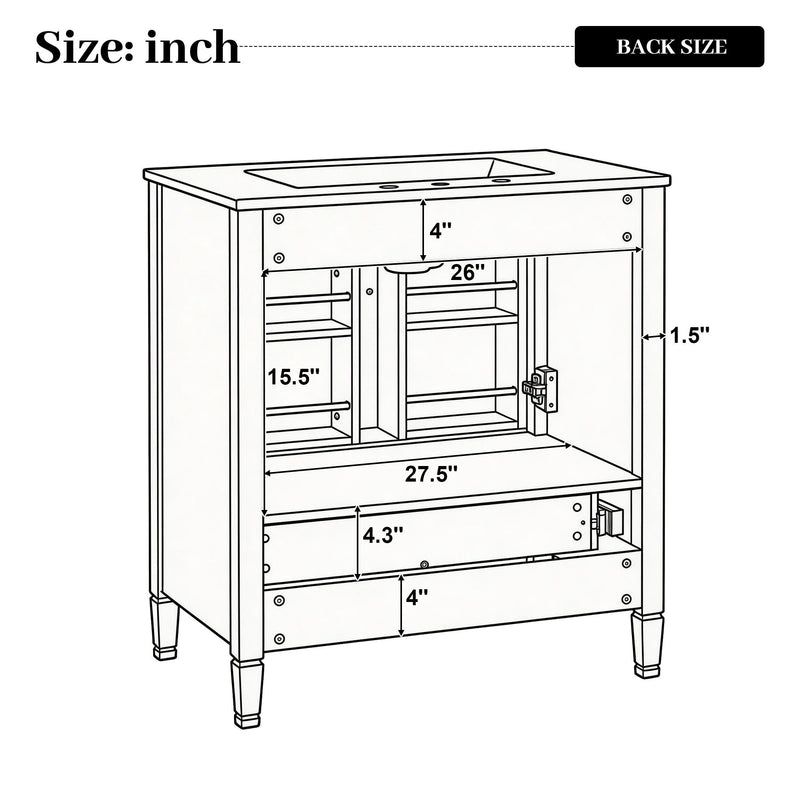 Elegant Fluted Bathroom Vanity With Sink, Soft Close Doors & Drawer by HouseOfZazla