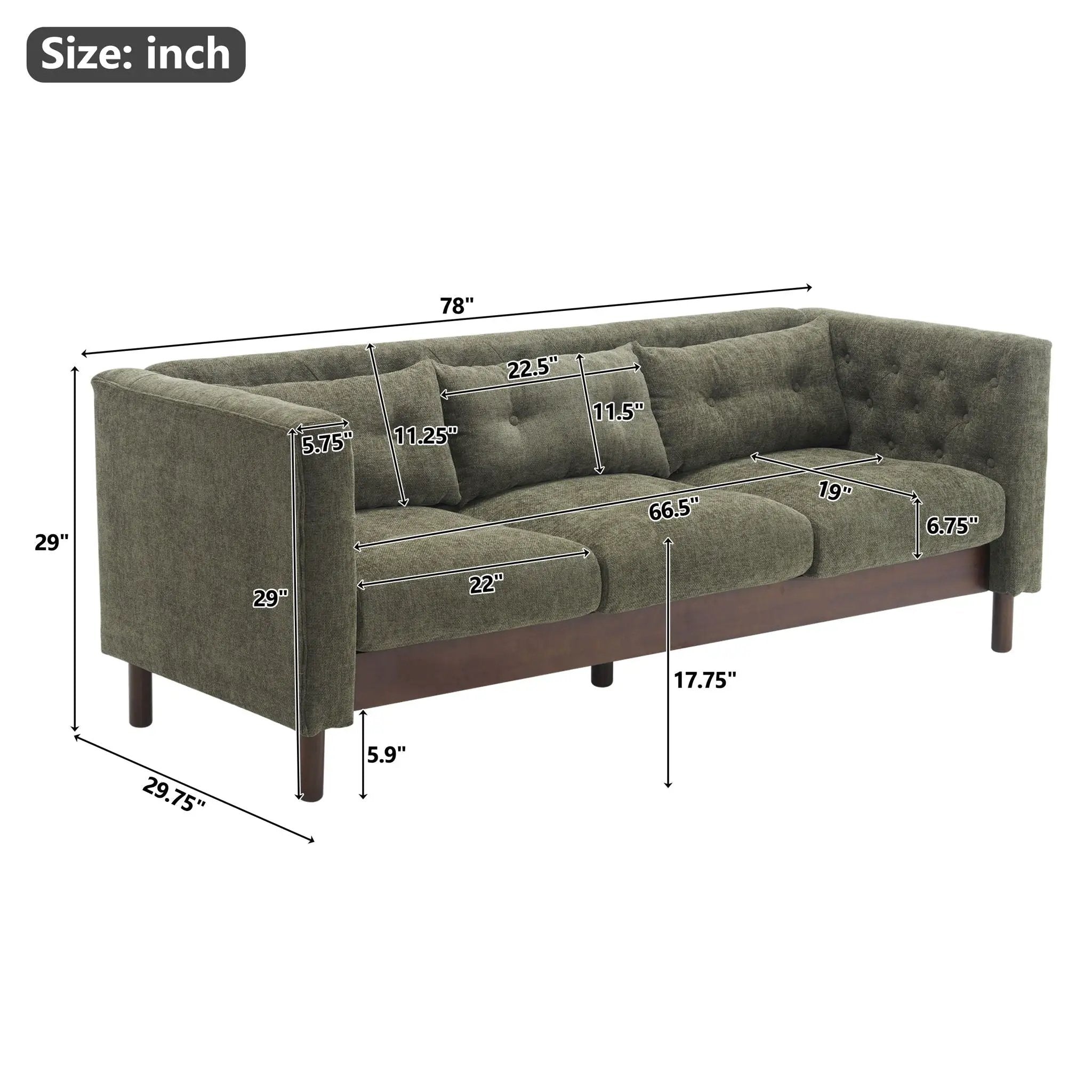 Upholstered Sofa Modern 3 Seater Sofa Couch With Tufted Design For Living Room by HouseOfZazla