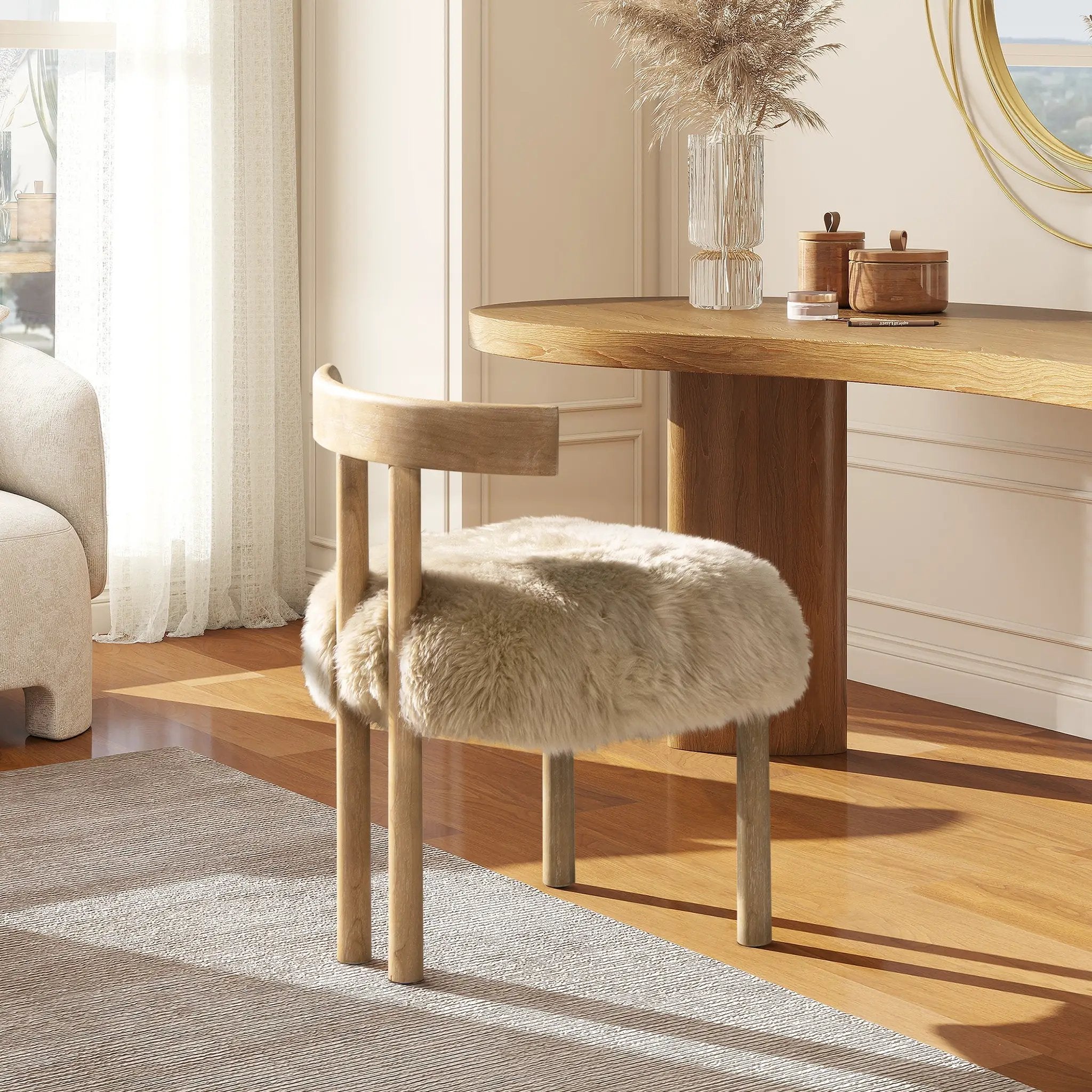 Arden 19.5" Genuine Sheepskin Fur Split Back Dining Chair by HouseOfZazla