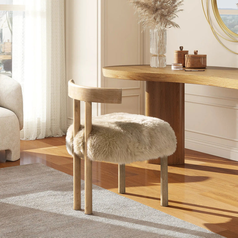 Arden 19.5" Genuine Sheepskin Fur Split Back Dining Chair by HouseOfZazla