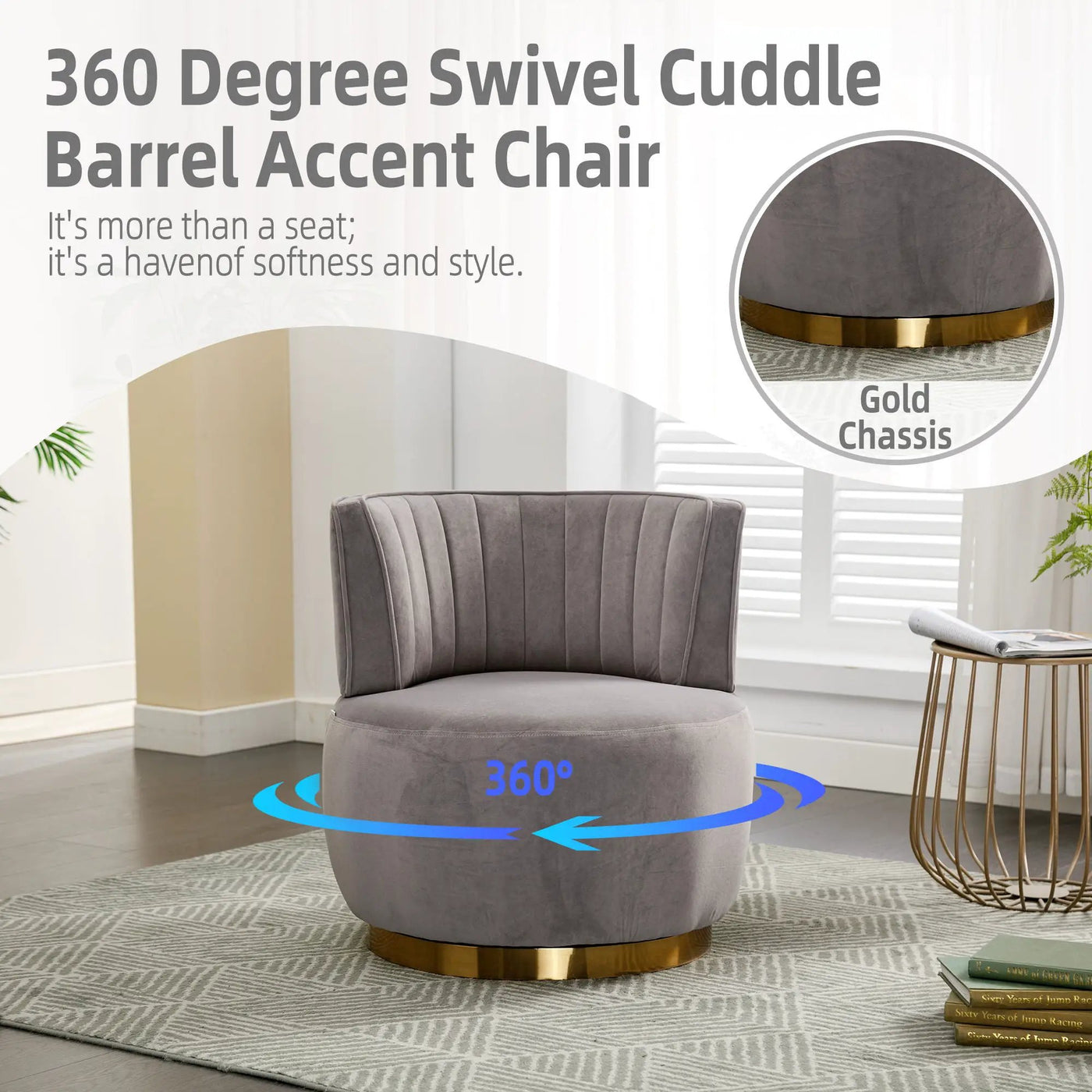360 Degree Swivel Cuddle Barrel Accent Sofa Chair by Unique Piece Furniture