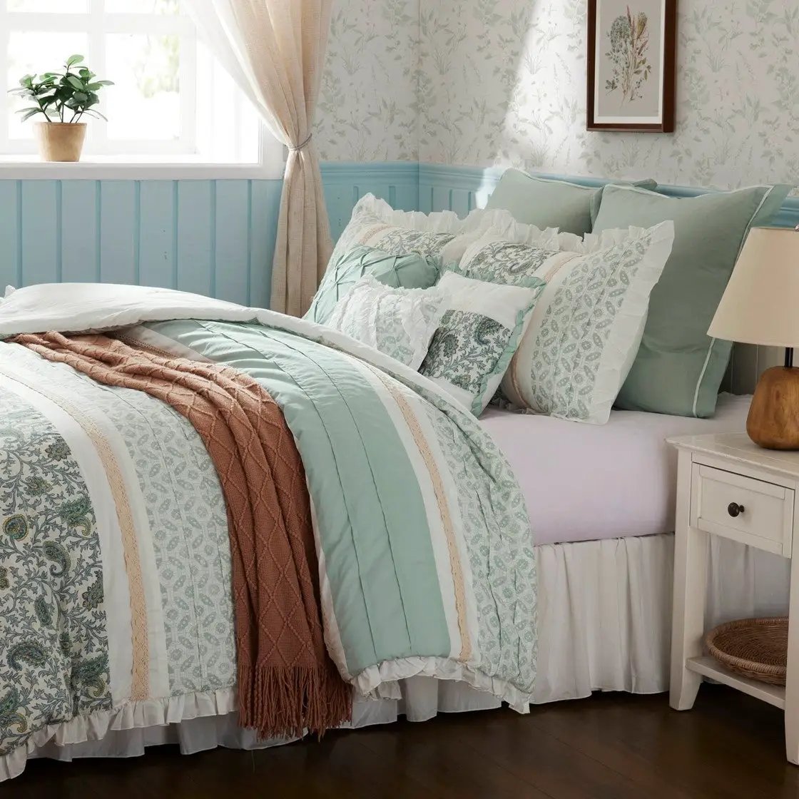 9 Piece Cotton Percale Comforter Set Aqua by HouseOfZazla