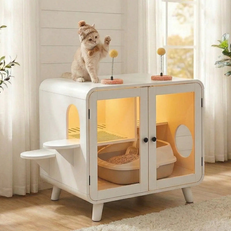 Cat Hidden Litter Box Enclosure with RGB LED Light by HouseOfZazla