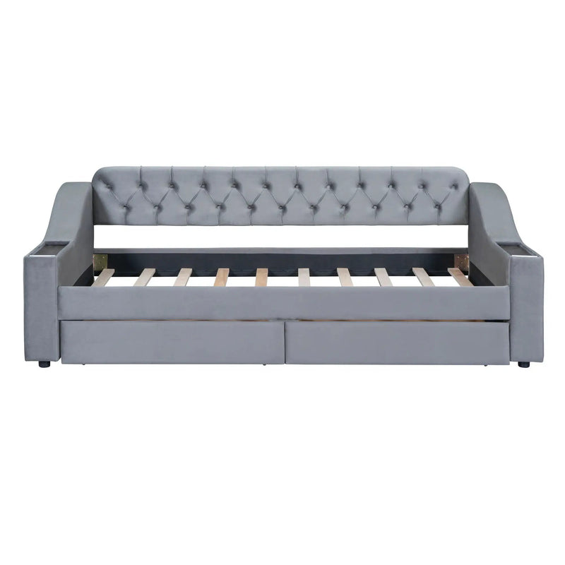 Upholstered Daybed With Storage Armrests And USB Port by HouseOfZazla