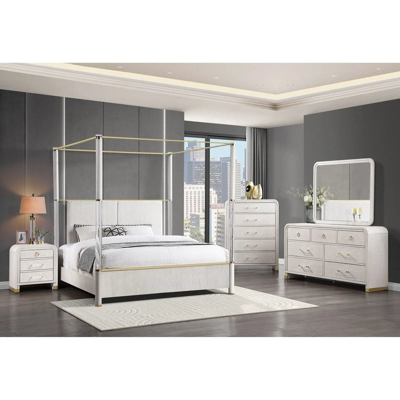 Malco - Nightstand With Spacious Drawer And Gold Metal Fluted Detailing - Black White by Unique Piece Furniture