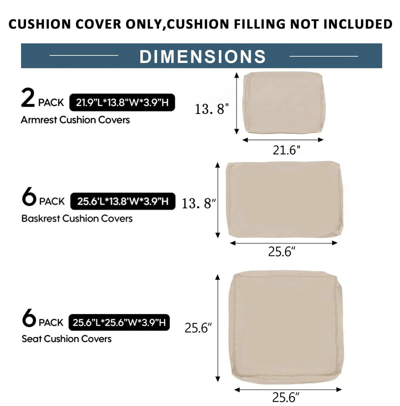 Cushion Covers for 7 Pcs Wicker Rattan Sectional Sofa by HouseOfZazla