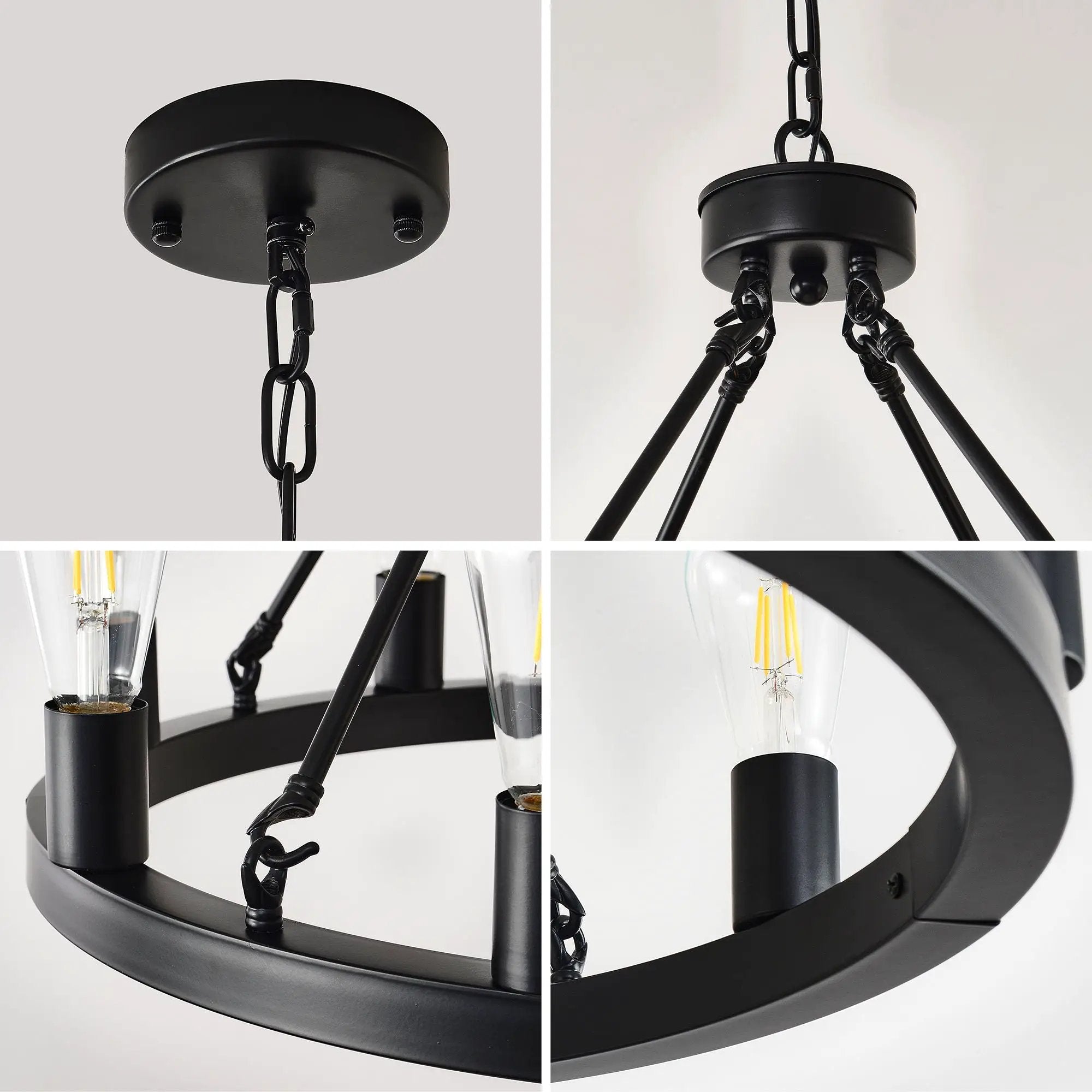 6 Light (No Bulbs) Wagon Wheel Chandelier Farmhouse Modern Small Round Chandelier For Living Room Kitchen Island Foyer Hallway Entryway Bedroom Dining Room Light Fixture Ceiling Hanging - Matte Black by HouseOfZazla