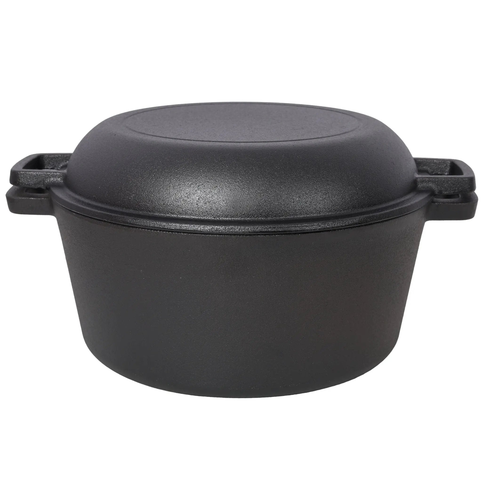 Pre-Seasoned Cast Iron Dutch Oven 2 In 1 With Dual Handles And Covers, 5 Quart - Black by HouseOfZazla