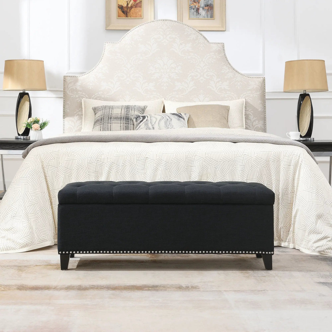 Button-Tufted Storage Ottoman With Safety Close Hinge by HouseOfZazla