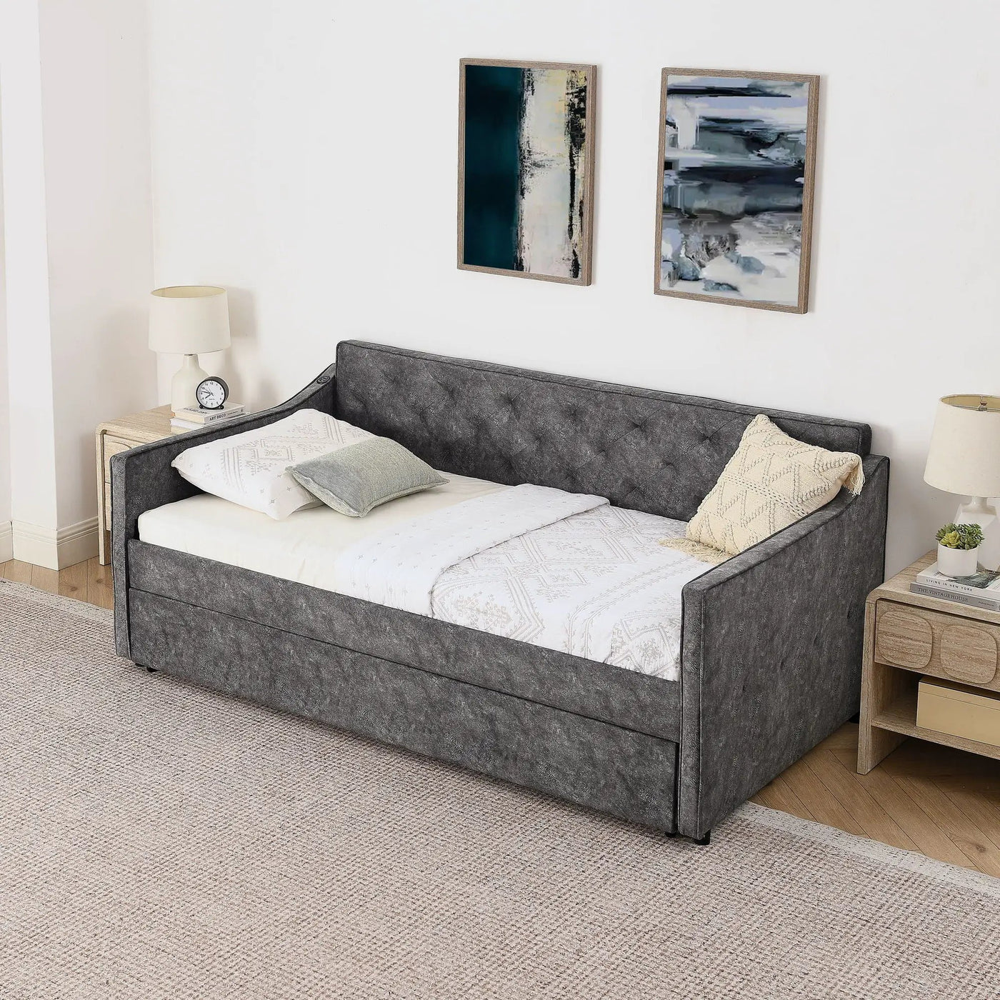 Daybed With Pop Up Trundle And USB Charging Armrest by Unique Piece Furniture