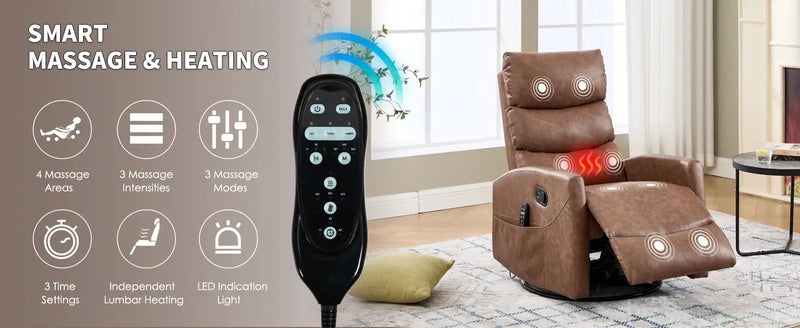 Heat Massage Manual Recliner Chair with Rocker and Swivel by HouseOfZazla