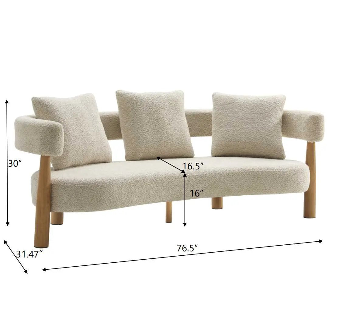 Luxe 76.5 in. Curved 3-Seater Modern Upholstered Boucle Sofa, Sesame by HouseOfZazla