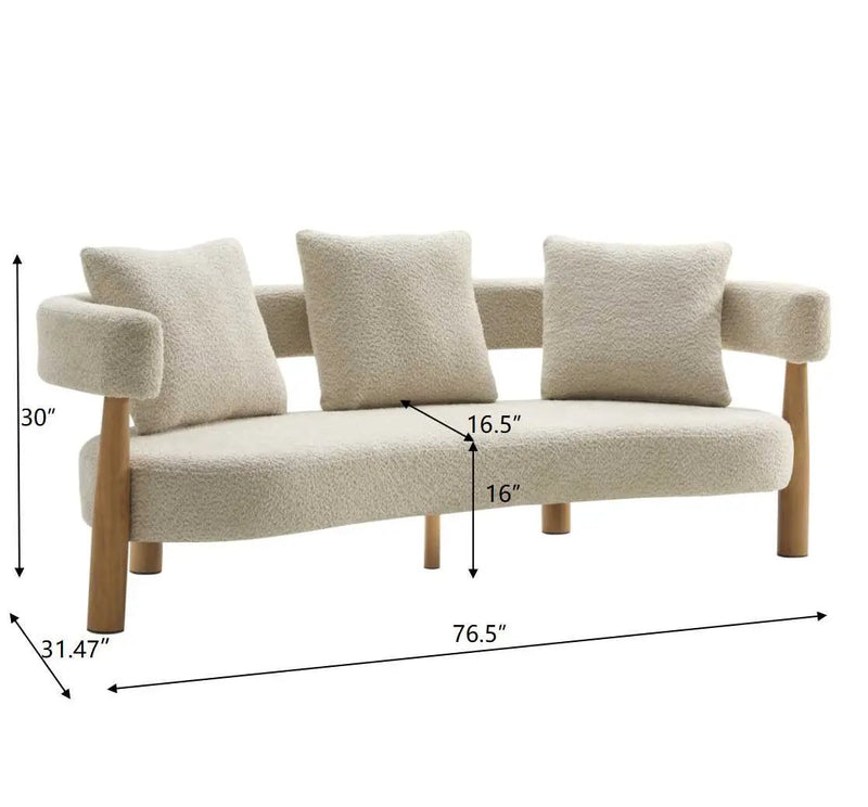 Luxe 76.5 in. Curved 3-Seater Modern Upholstered Boucle Sofa, Sesame by HouseOfZazla