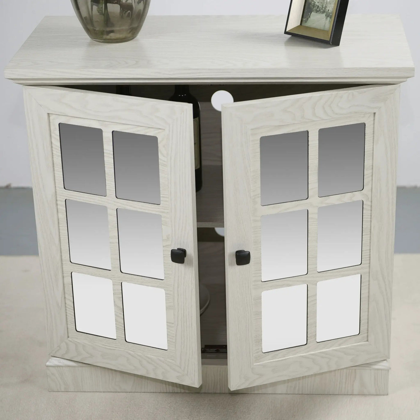 Sideboard Cabinet With Mirrored Doors, Adjustable Shelf, Metal Handles by HouseOfZazla