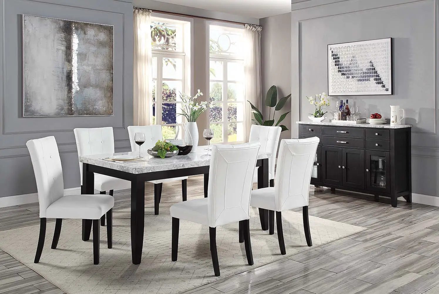 Hussein - Side Chair (Set of 2) - White Synthetic Leather & Black by Unique Piece Furniture