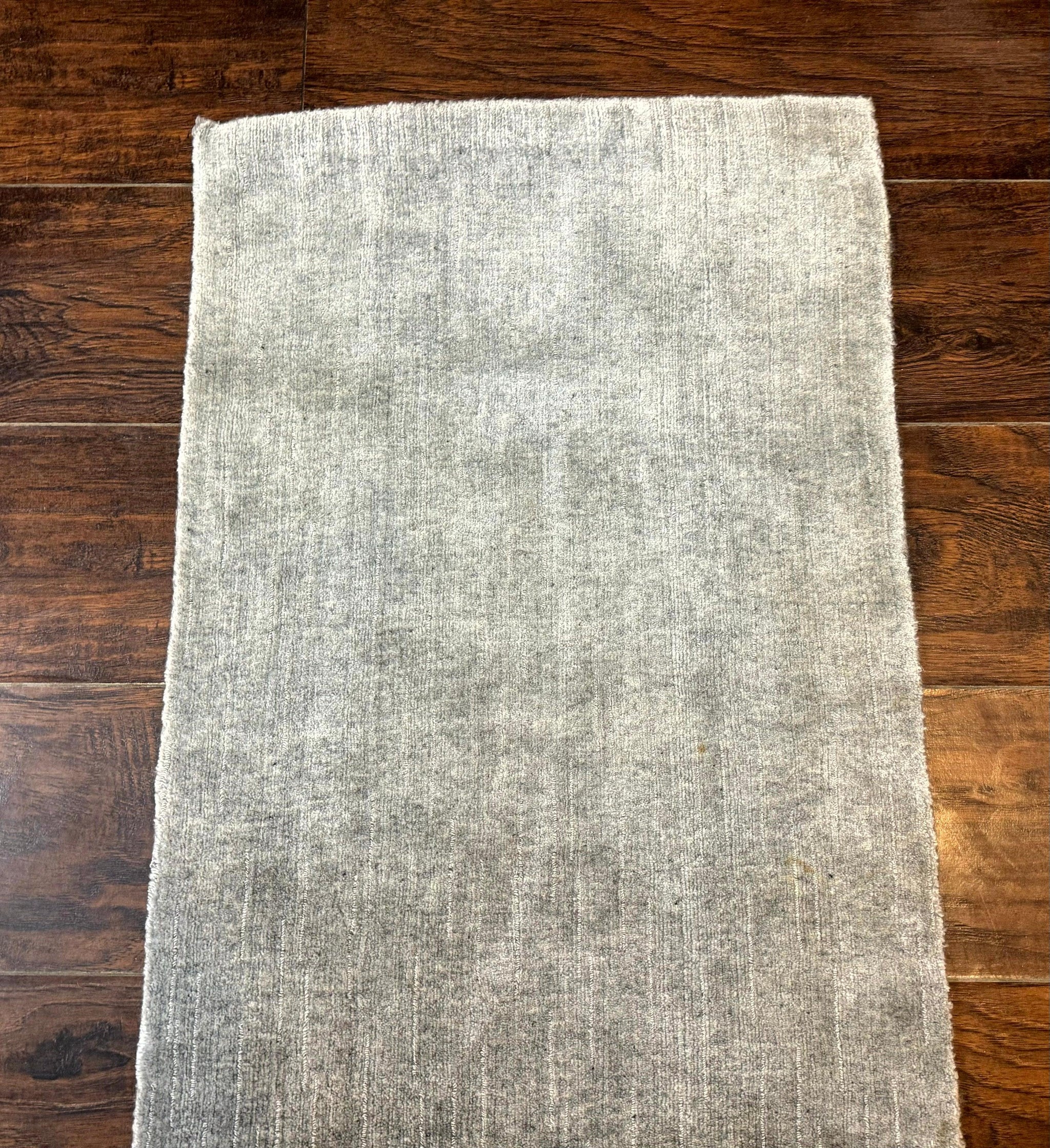 Modern Tibetan Runner Rug 1.9 x 8.6, Wool and Silk Highlights, Gray/Silver, Narrow Runner for Hallway or Kitchen by Jewel Rugs