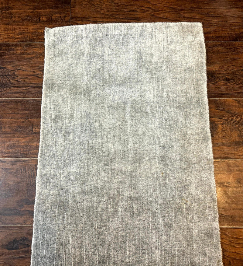 Modern Tibetan Runner Rug 1.9 x 8.6, Wool and Silk Highlights, Gray/Silver, Narrow Runner for Hallway or Kitchen by Jewel Rugs
