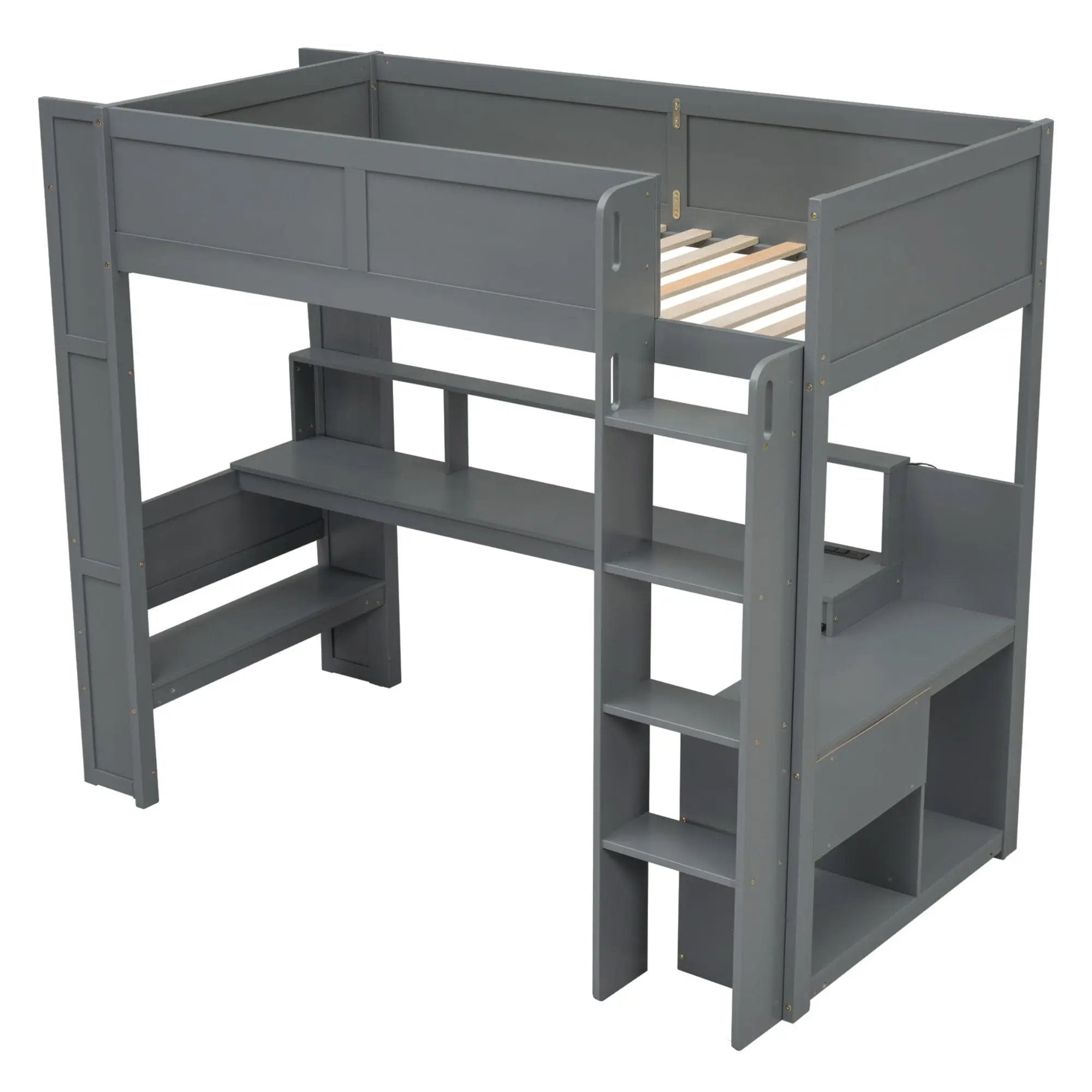 Gaming Loft Bed With Desk, Multi Storage Shelves, LED And Charging Station by Unique Piece Furniture