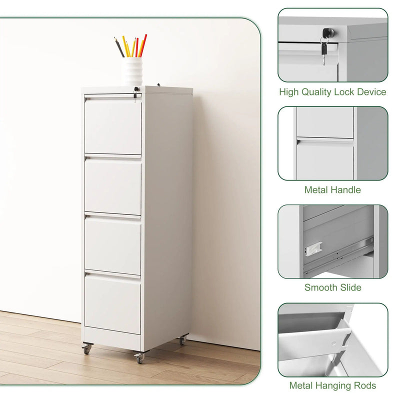 Drawer Metal Locking Vertical File Cabinet With Wheels Heavy Duty Lockable Storage by Unique Piece Furniture