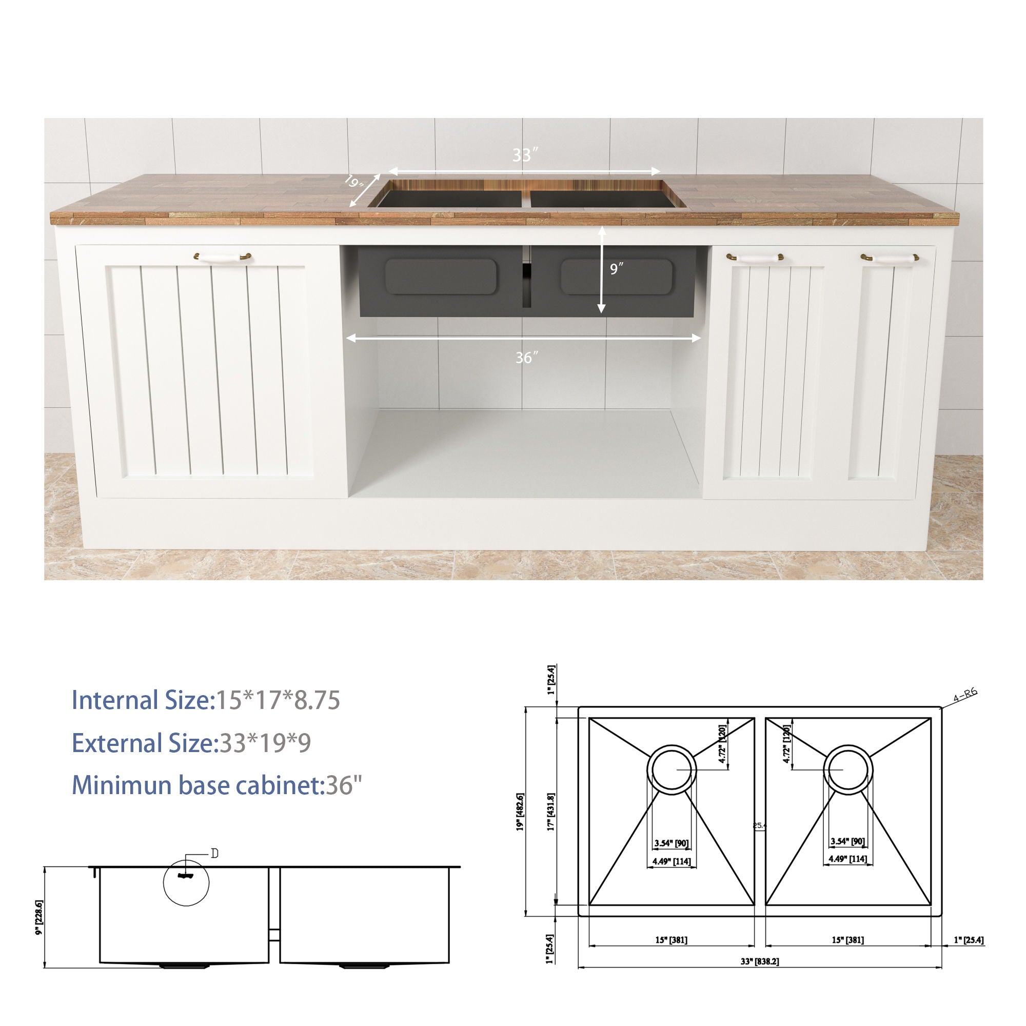Undermount Double Bowl Kitchen Sink 16 Gauge With 9" Deep Basin - Brushed Nickel by HouseOfZazla