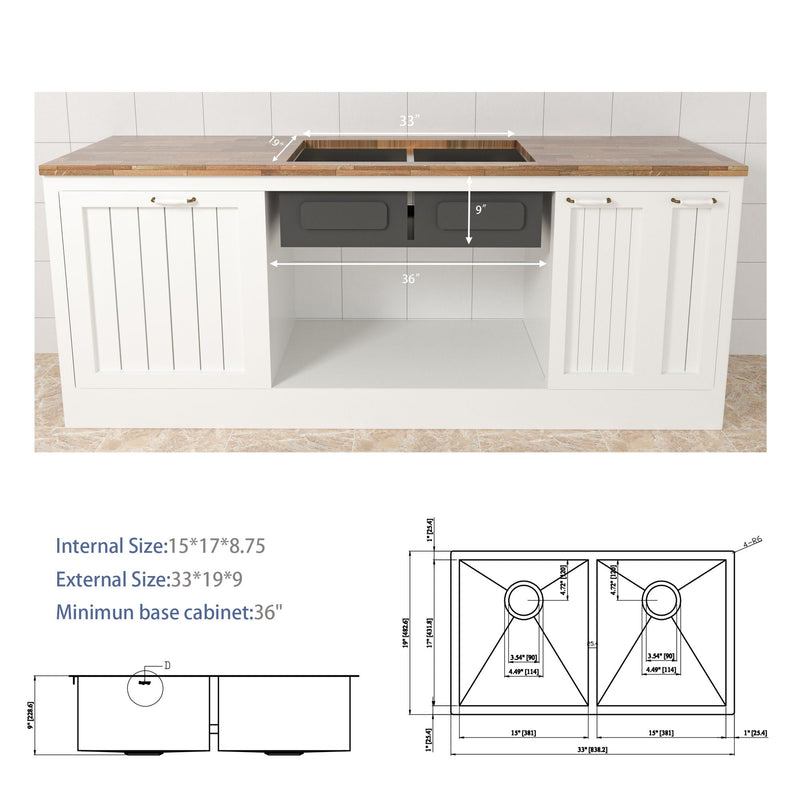 Undermount Double Bowl Kitchen Sink 16 Gauge With 9" Deep Basin - Brushed Nickel by HouseOfZazla