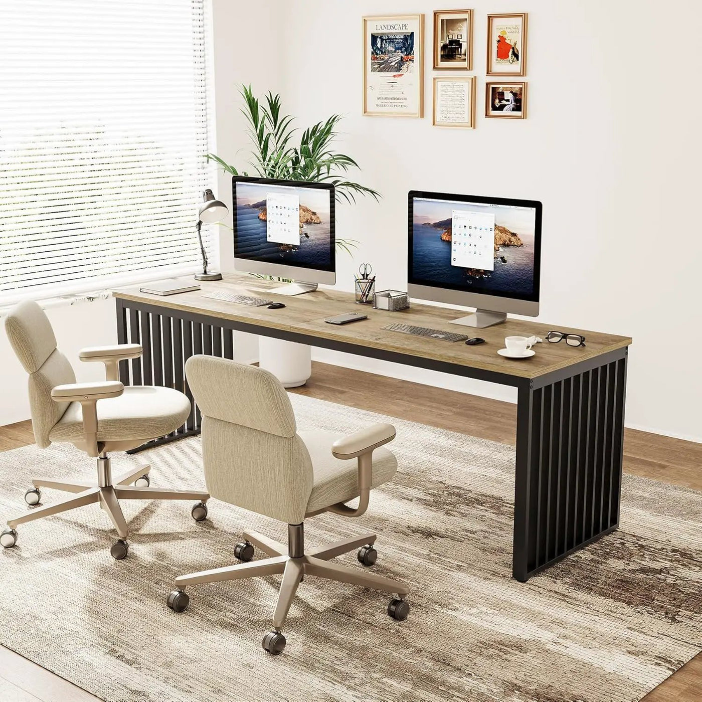 Double Computer Desk For 2 Person, Extra Long Workstation by HouseOfZazla