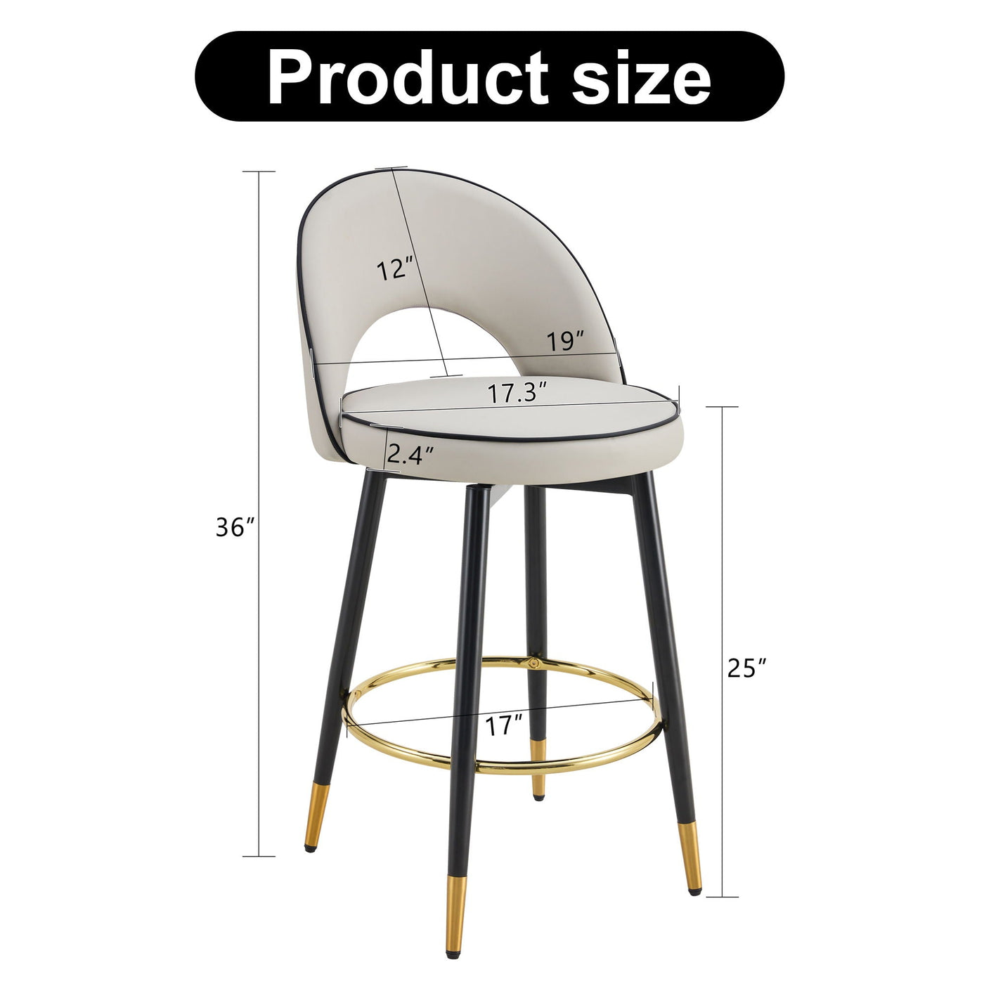 Modern Upholstered 360° Rotatable Bar Chair With Metal Legs For Dining Room (Set of 2) by Unique Piece Furniture