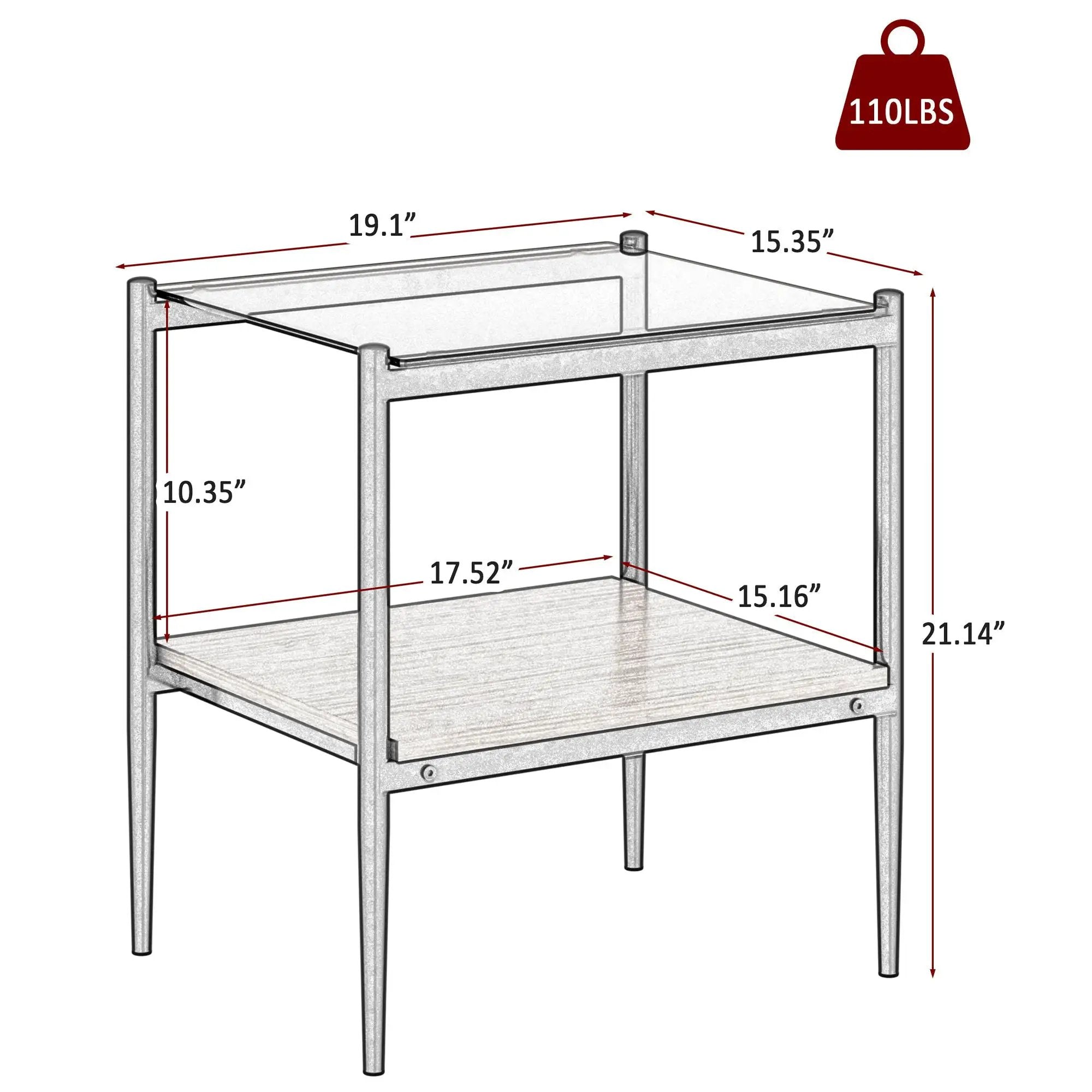 Modern Rectangle End Table (Set of 2) With Tempered Glass Tabletop And Layer - Brown by Unique Piece Furniture